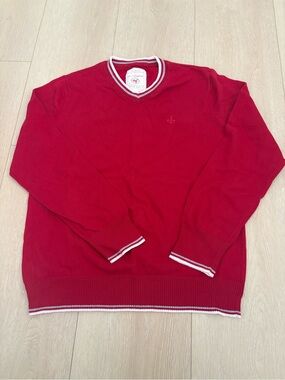 Red Camel Men's Red V-Neck Sweater with White Trim